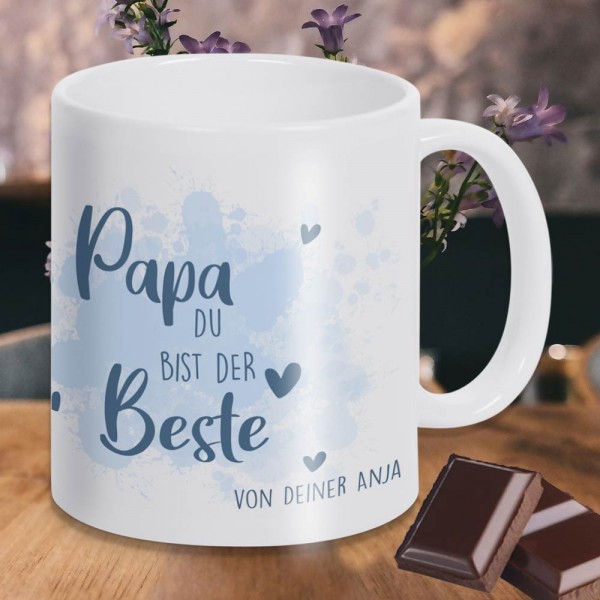 Personalisierte Keramiktasse "Papa du bist der Beste" mit Wunschtext bedruckt