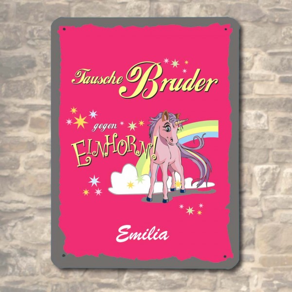 Einhorn-Blechschild mit Namen bedrucken