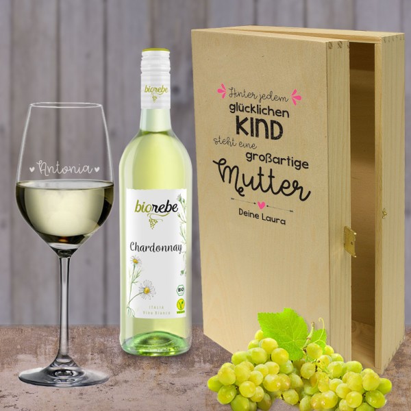 Wein Geschenkset mit bedruckter Kiste für deine Mama mit Spruch und Name