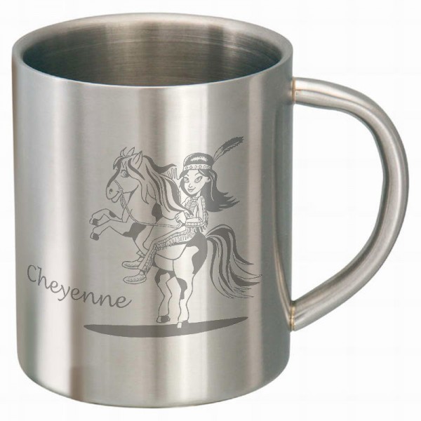 Edelstahltasse Indianer mit und Namensgravur