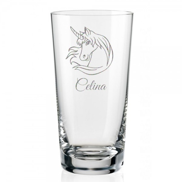 Modernes Saftglas *Leonardo* mit Einhorn und eingraviertem Namen