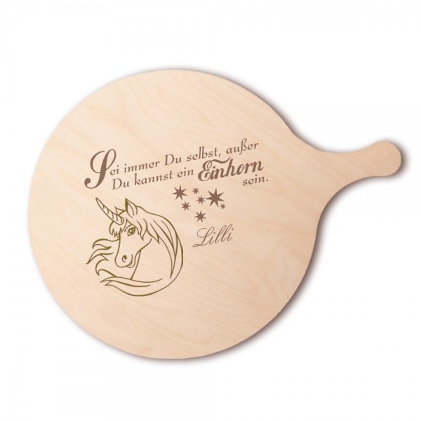 Pizzabrett Einhorn und Namen