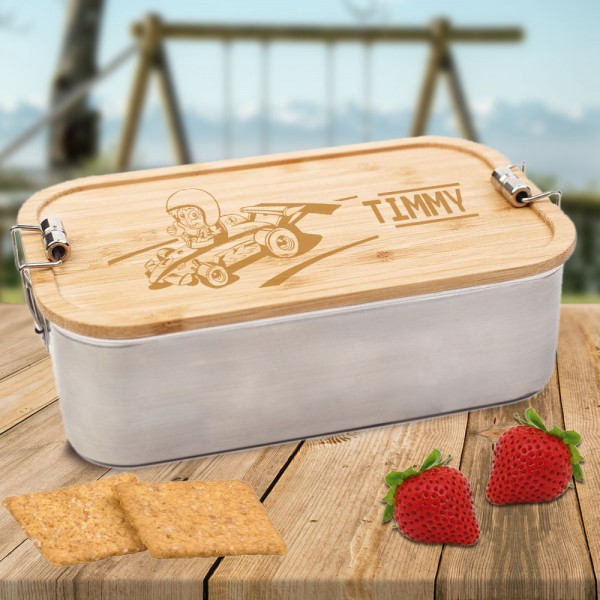 Gravierte Edelstahl-Lunchbox für kleine Rennfahrer