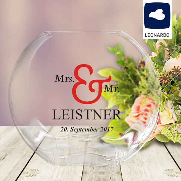 Bedruckte Vase zur Hochzeit mit Name und Datum personalisiert