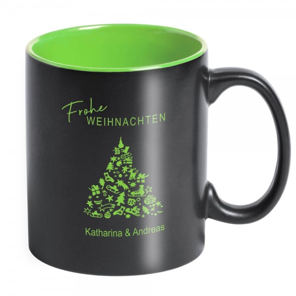 Keramik-Tasse graviert mit Weihnachtsbaum und Namen