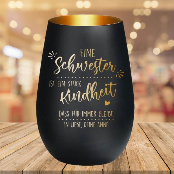 Windlicht Glas mit Gravur für deine Schwester