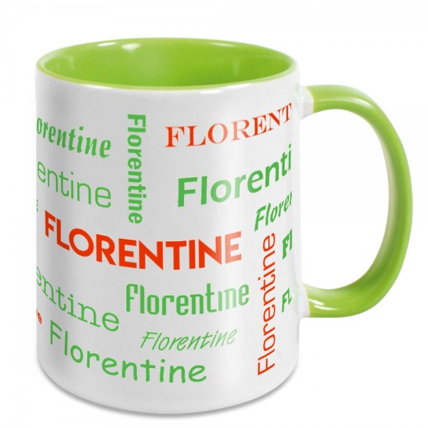 Tasse mit eigenem Namen in unterschiedlichen Schriftarten - grün
