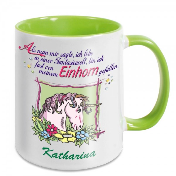 Einhorn Kaffeebecher mit Spruch und Namen