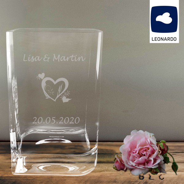 Blumenvase Leonardo graviert mit Herz, Namen und Datum