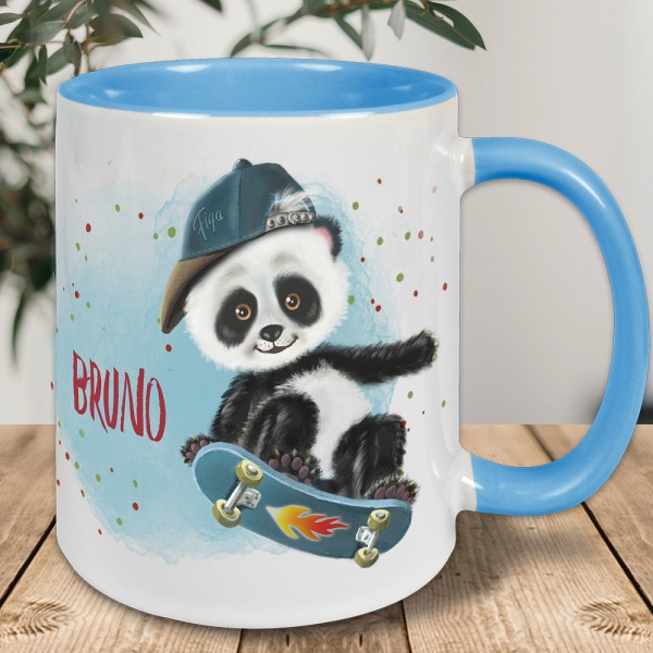 Keramiktasse für Kinder mit Panda Motiv und Namen bedruckt