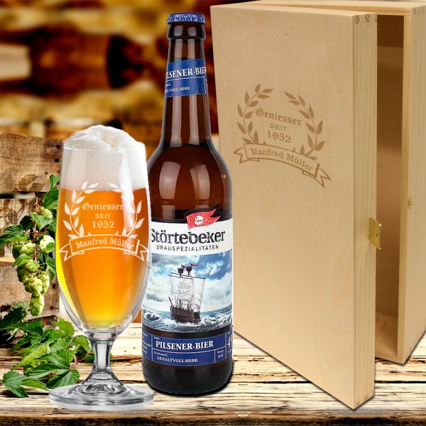 Biergeschenk Pils Bierglas im Geschenkset mit Gravur