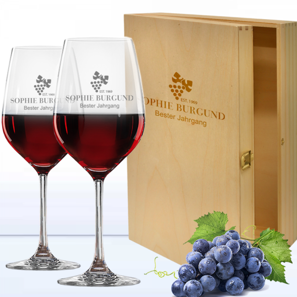 Rotwein Geschenkset in 3er Holzkiste