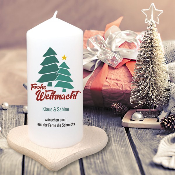 Individuelle Motivkerze Frohe Weihnachten mit Namen und Text bedruckt