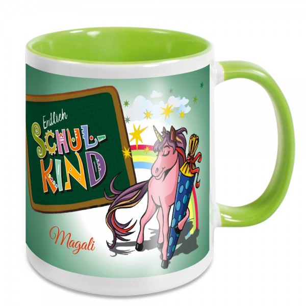 Tasse Endlich Schulkind zum Schulanfang mit Namen