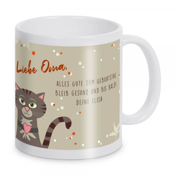 Personalisierte Tasse - Katze mit Anrede und Wunschtext