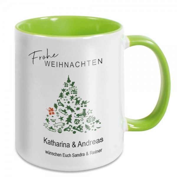 Kaffee-Tasse mit Weihnachtsbaum und Namen bedruckt