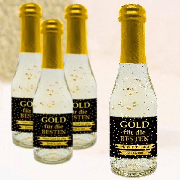Piccolo Sektflasche bedruckt "Gold für die Besten" mit eigenem Etikett