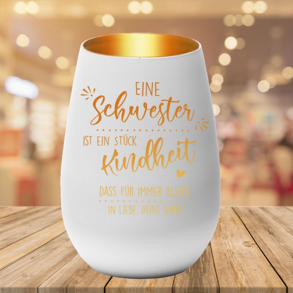 Windlicht mit persönlicher Gravur für deine Schwester