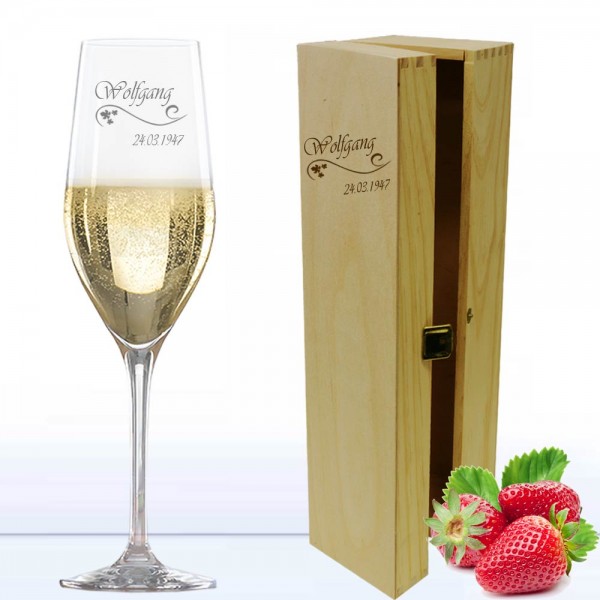 Gläser mit Gravur Sektglas in Holzkiste