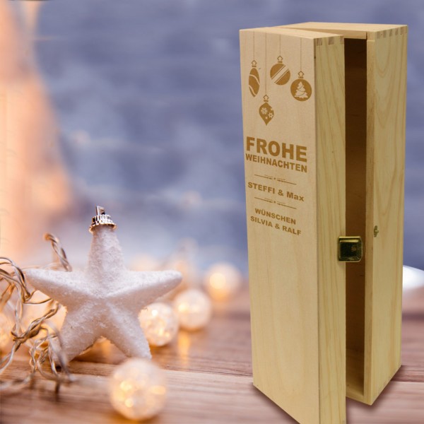 Wein Holzkiste mit Gravur zu Weihnachten 1er