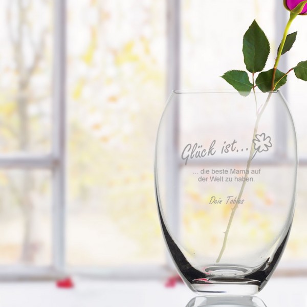 Gravierte Vase Glück ist mit Deinem Wunschtext