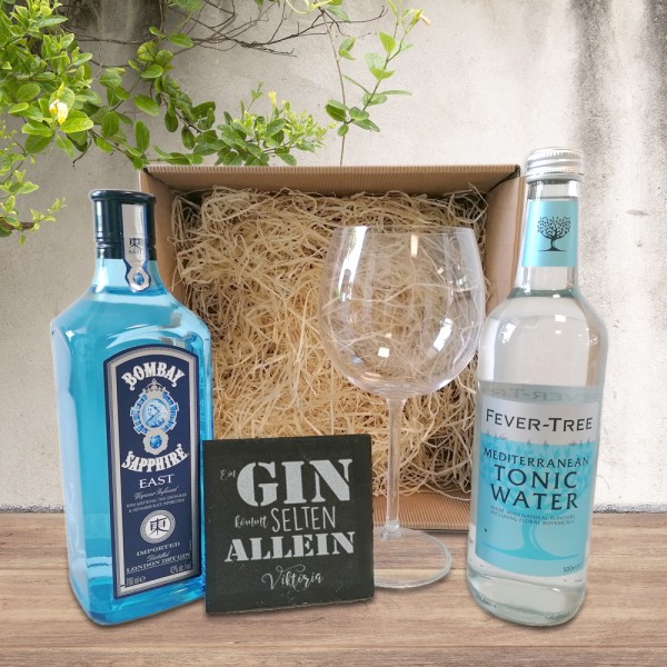 Persönliche Geschenkbox GIN Tonic mit graviertem Untersetzer