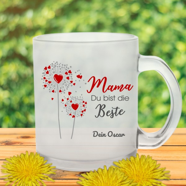 Glastasse / Kaffeetasse satiniert - Mama Du bist die Beste