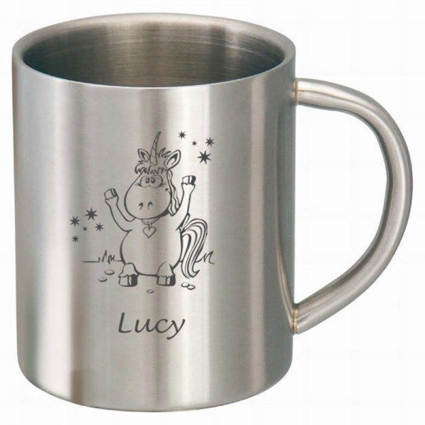 Einhorn Geschenke - Tasse Edelstahl mit Namen