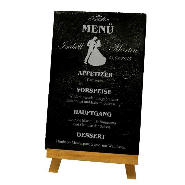 Schieferplatten als Menükarte Hochzeit