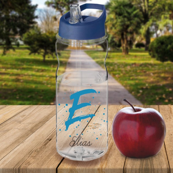 Individuelle Trinkflasche mit Namen bedruckt 650 ml blau