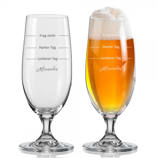 graviertes Pilsglas mit Skala und Wunschnamenschnamen