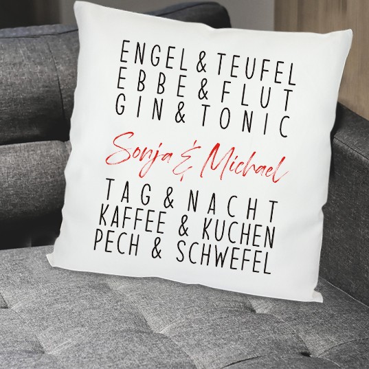 Bedrucktes Kissen für Paare mit zwei Wunschnamen