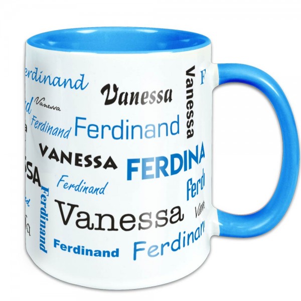 Namenstasse mit 2 Namen in verschiedenen Schriftarten - blau