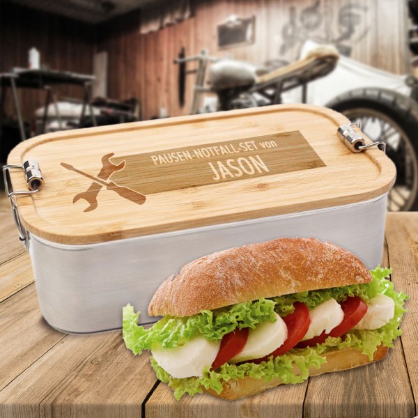 Lunchbox Edelstahl mit Gravur Werkzeug und deinem Namen
