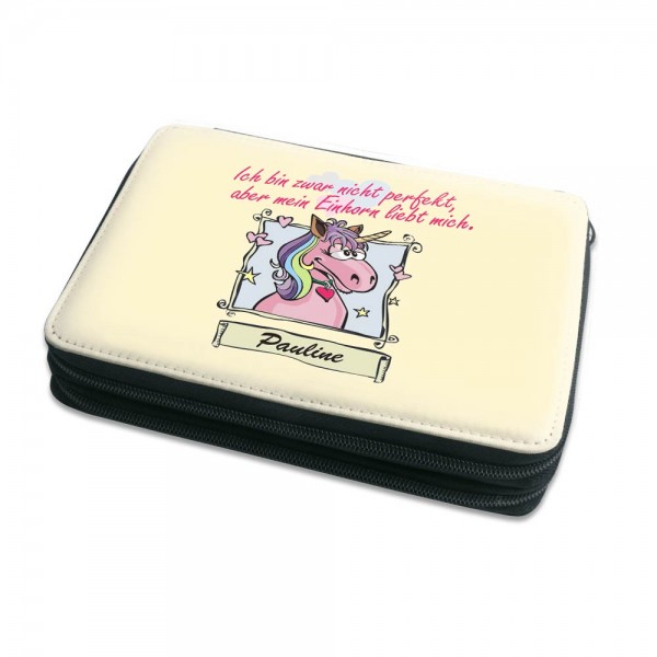 Gefüllte Federtasche mit Name Einhorn
