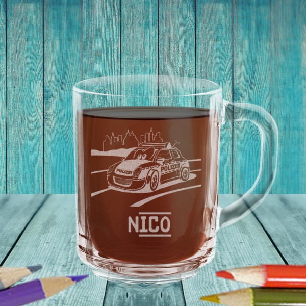 Glas Tasse Polizei mit Namen graviert