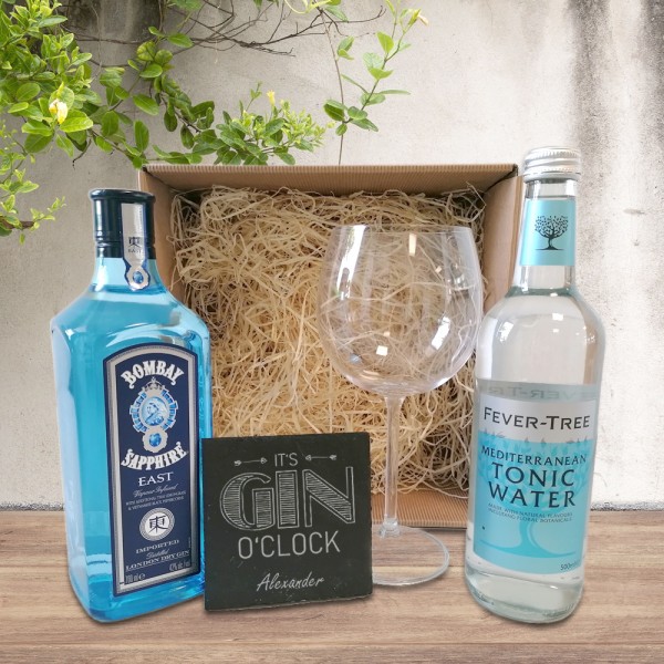 GIN Tonic Geschenkbox mit personalisiertem Untersetzer