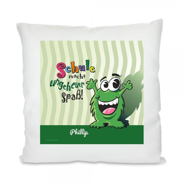 Kissen mit kleinem Monster und Namen zum Schulanfang