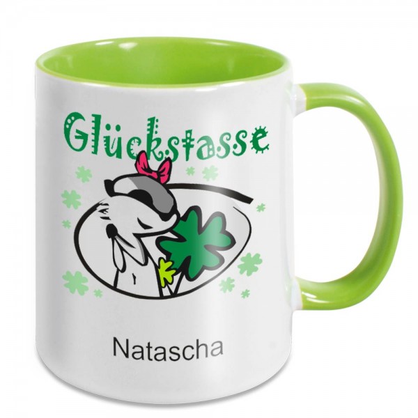 Glücks-Kaffeepott mit Namen bedruckt