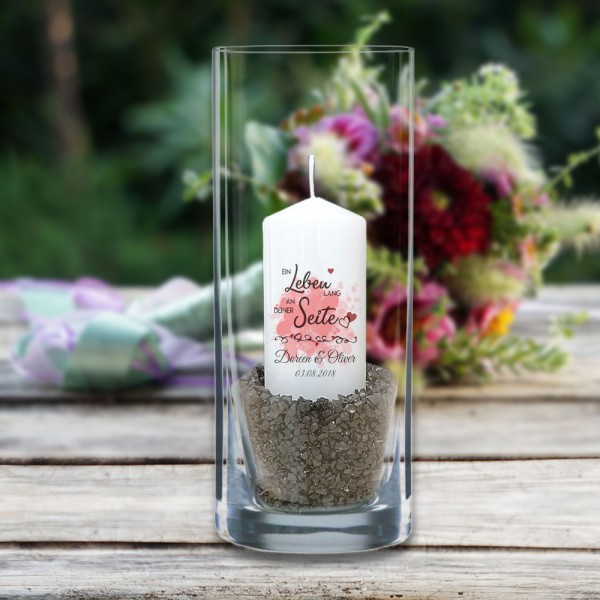 Individuelle Kerze mit Vase als Set zur Hochzeit