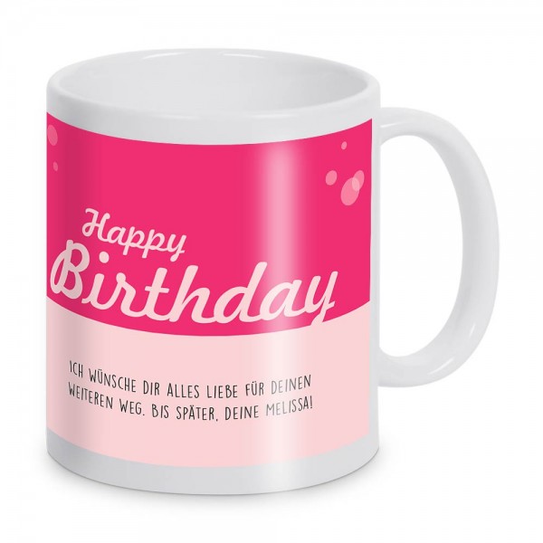 Keramiktasse mit liebem Geburtstagsgruß und Wunschtext