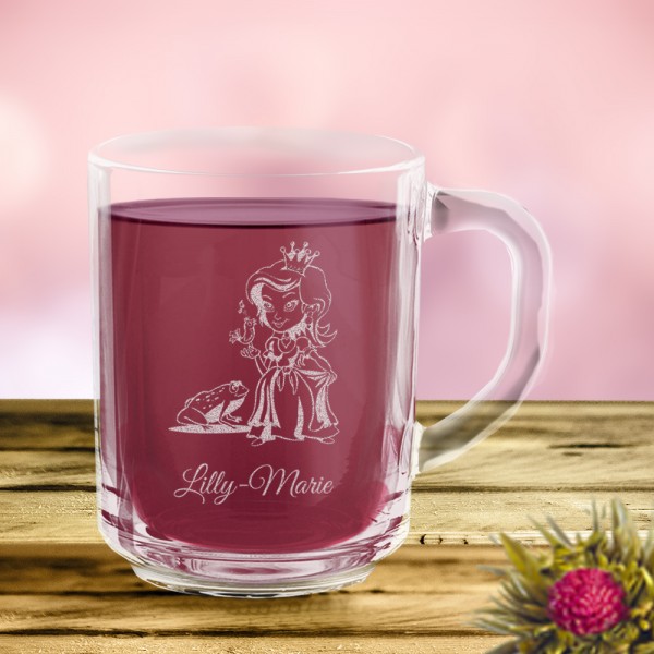 Individuelle Glas Tasse Prinzessin mit Namen graviert