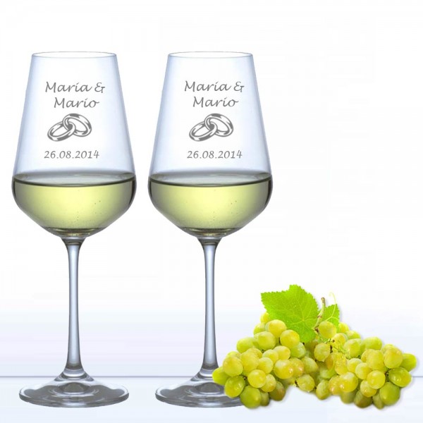 Weingläser zur Hochzeit - Weißwein Ringe
