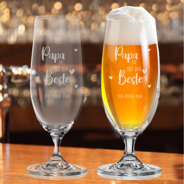 Individuelles Bierglas / Pils mit Gravur "Papa du bist der Beste" und Wunschtext