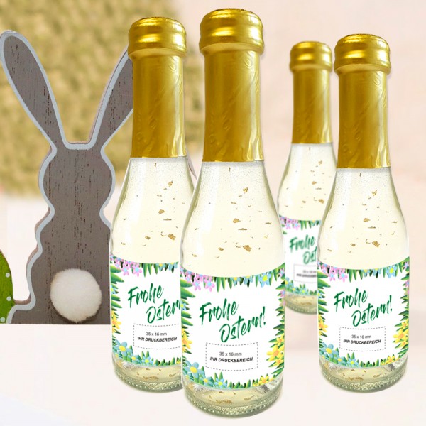 Sektflasche mit eigenem Logo und Goldflocken zu Ostern