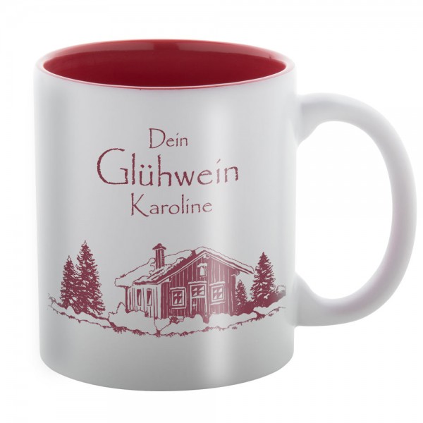 Glühweintasse rot graviert mit Weihnachtsmotiv und Namen