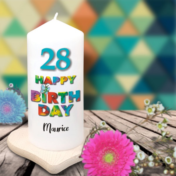 Geburtstagskerze "Happy Birthday" mit Namen und Alter