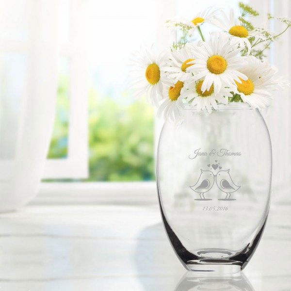 Blumenvase/ Glasvase mit Gravur zur Hochzeit