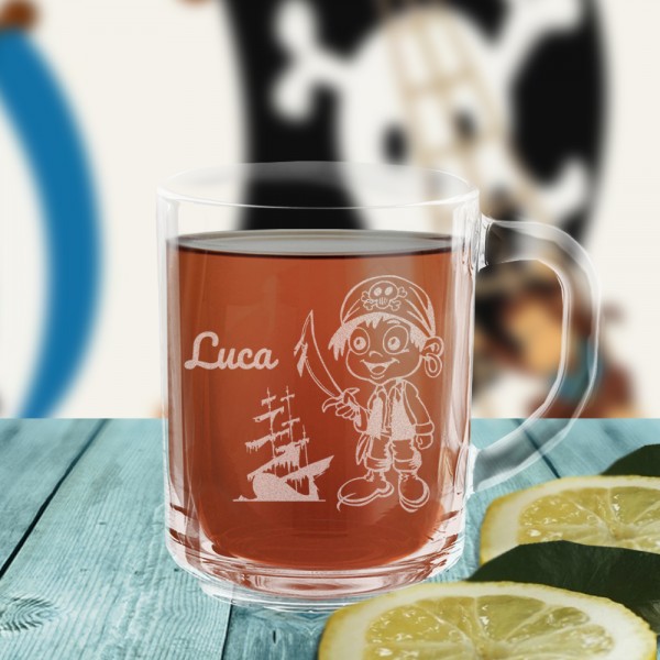Glas Tasse Pirat mit Namen graviert
