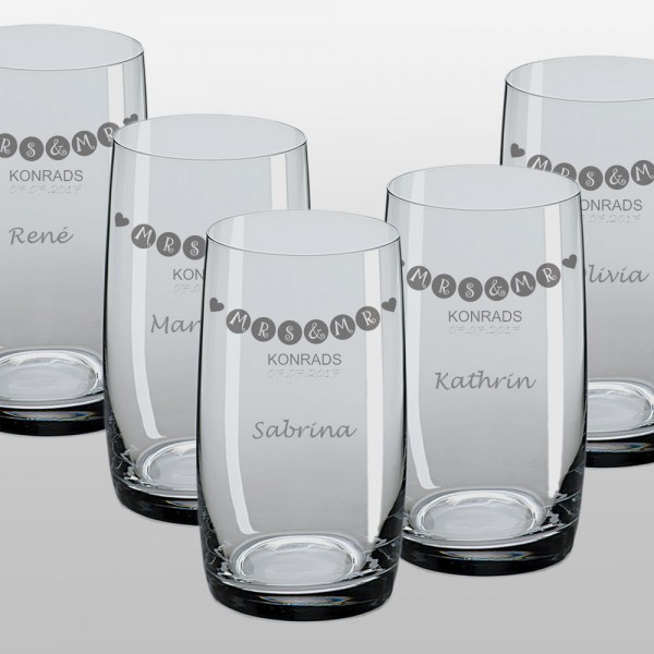 Longdrinkglas als Spar Set für die Hochzeit graviert
